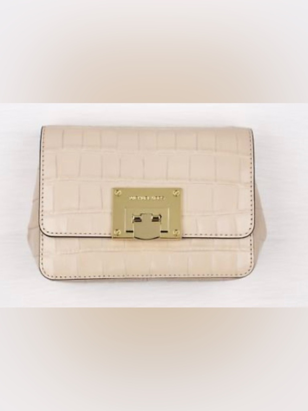 Michael Kors Cream Croc-Embossed Leather Crossbody with Gold Lock